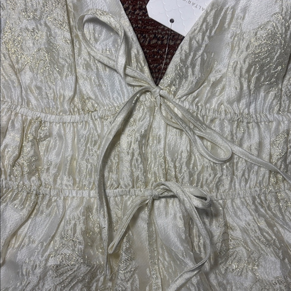 NWT Altar'd State Athena Cream gold metallic shimmer Maxi Dress women’s Xxs - Picture 6 of 15